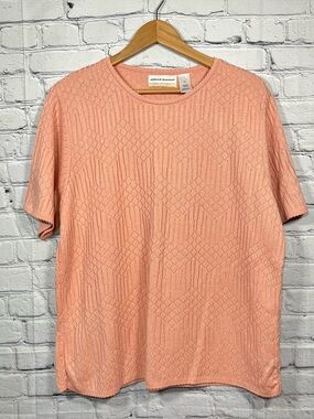 Alfred Dunner Blouse Womens Plus Size 1X Peach Textured Round Neck Short Sleeve